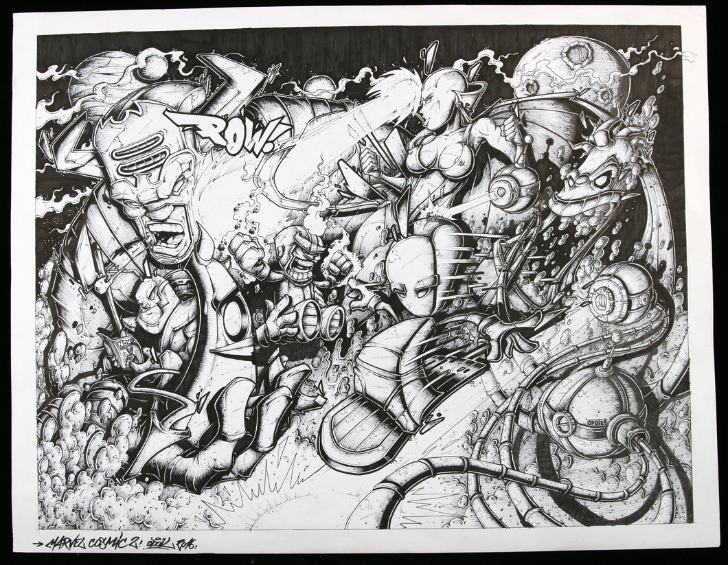 O'POIL Marvel Comic 2 - original drawing on reclaimed paper