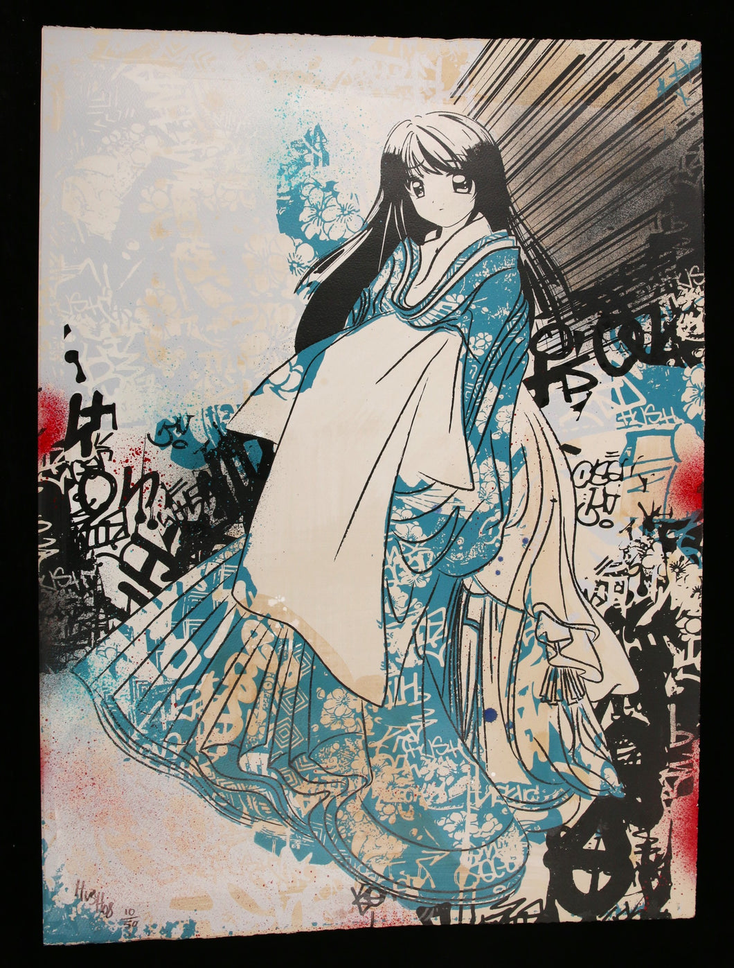 HUSH Graf Geisha Blue - signed handfinished screenprint