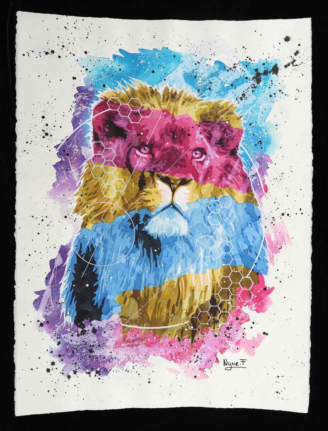 NYNE FACTORY Lion - signed painting on paper