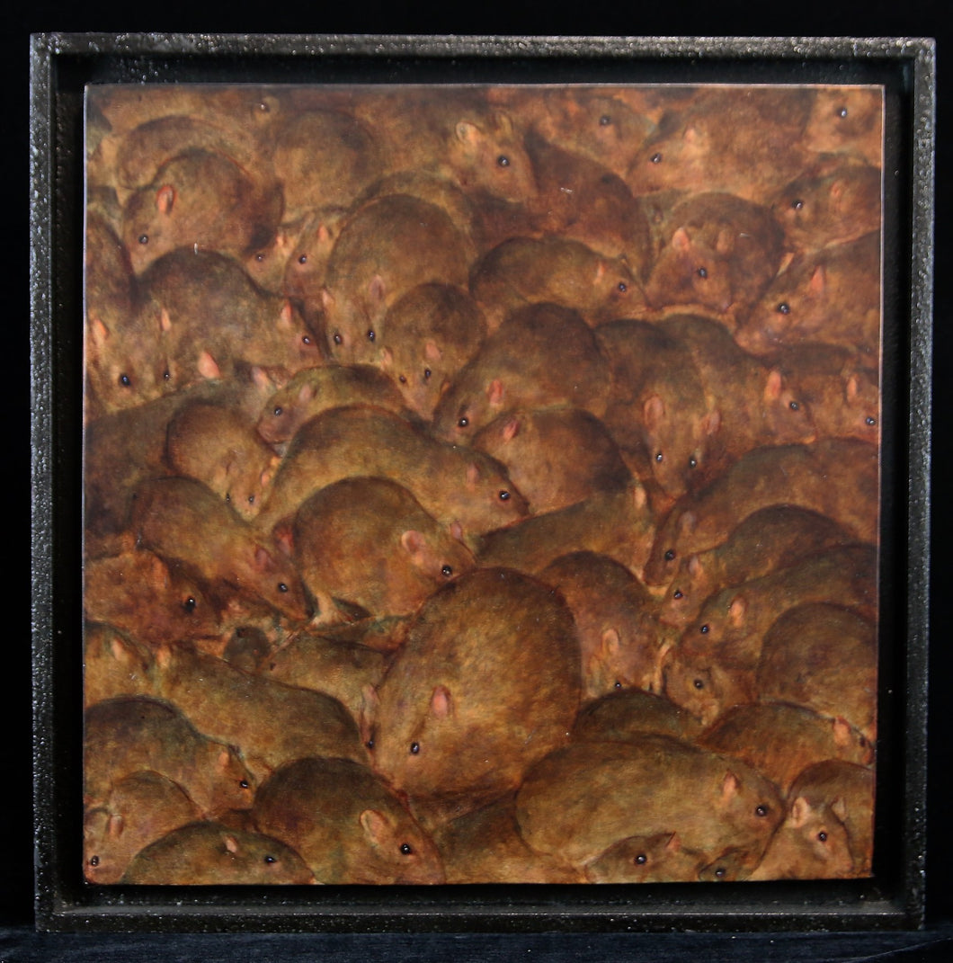 DAN WITZ Rats - signed oil painting on canvas mounted on wood
