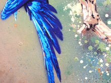 Charger l&#39;image dans la galerie, Matt Dixon M-ONE Blue Macaw - Signed painting on wood and vintage frame
