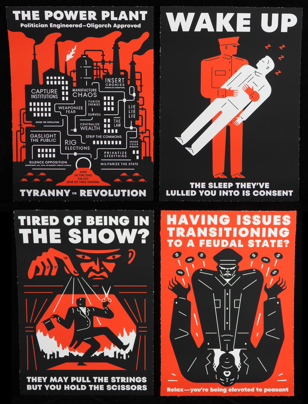 CLEON PETERSON The Power Plant, Lulled To Sleep, Tired Of The Show & Feudal Troubles COMPLET SET  - Signed screenprint