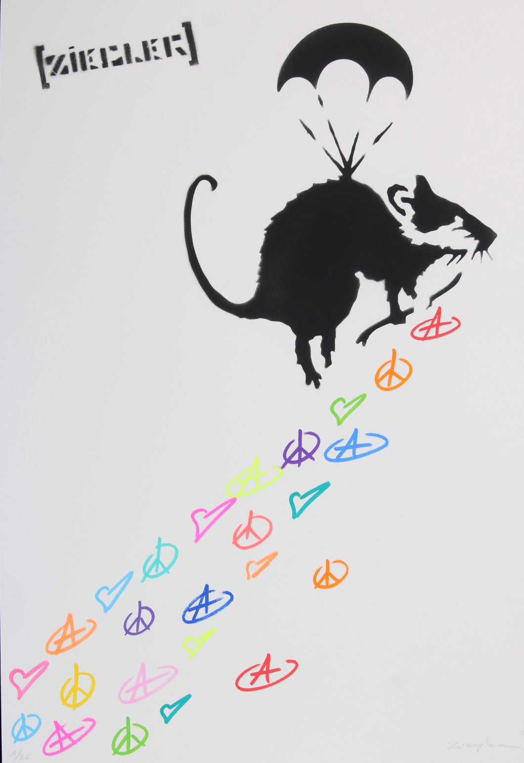 ZIEGLER T Peace Love and Anarchy Parachute Rat - painting on paper