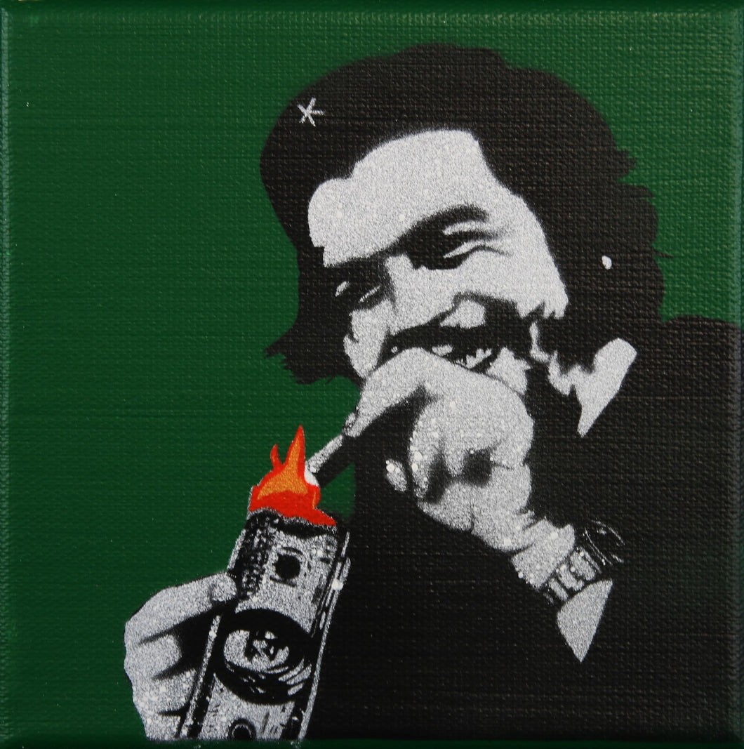 KUNSTRASEN Burn Capitalism Burn Military Green - painting on canvas