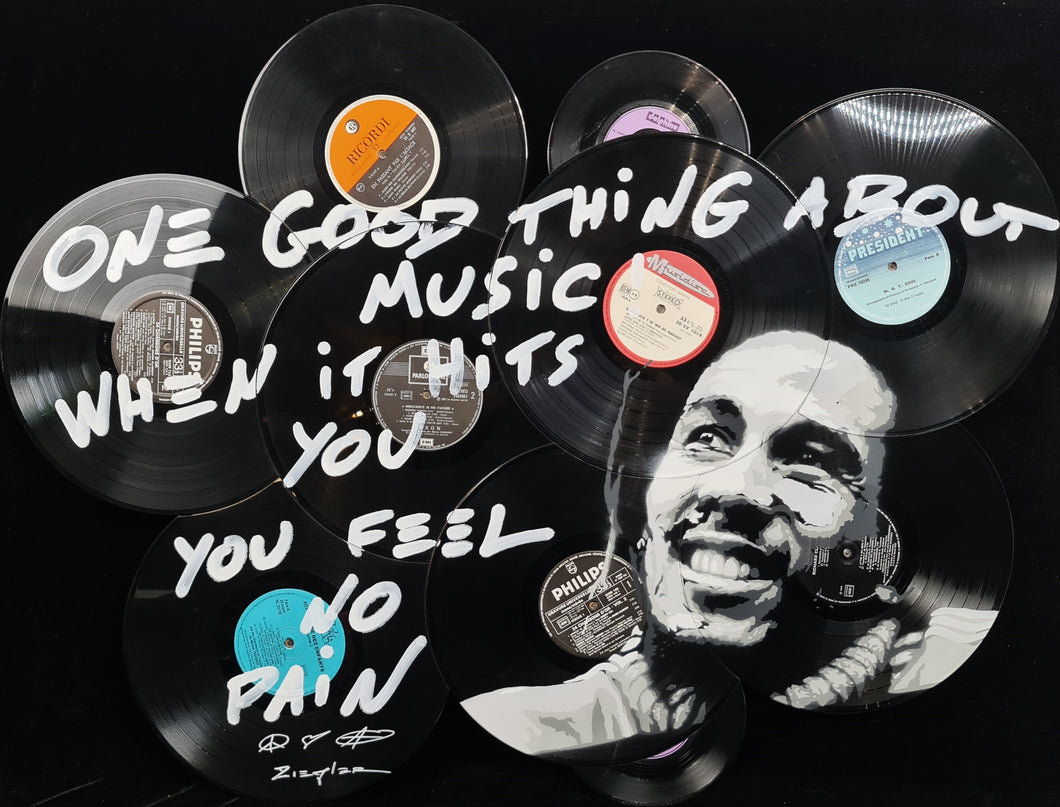 ZIEGLER T One Good Thing ... Bob Marley - painting on vintage records