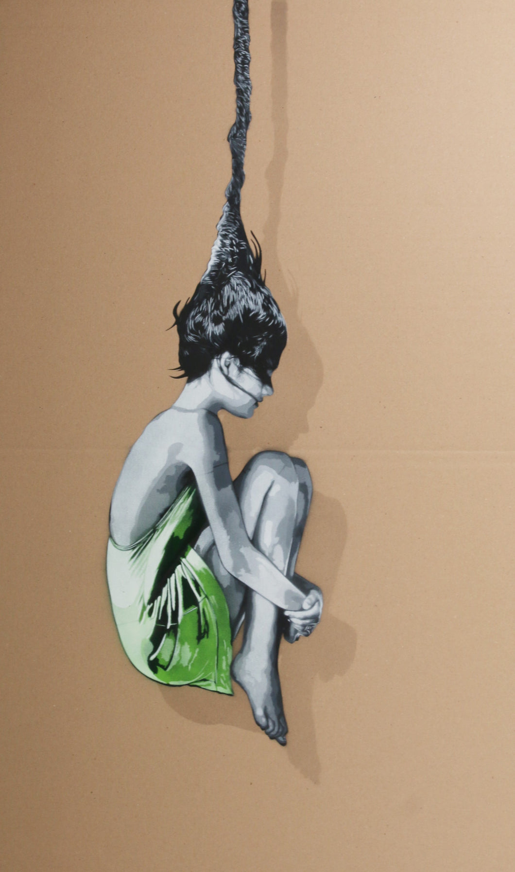 SNIK Falling Out Of Counsciousness (Green) - painting on cardboard
