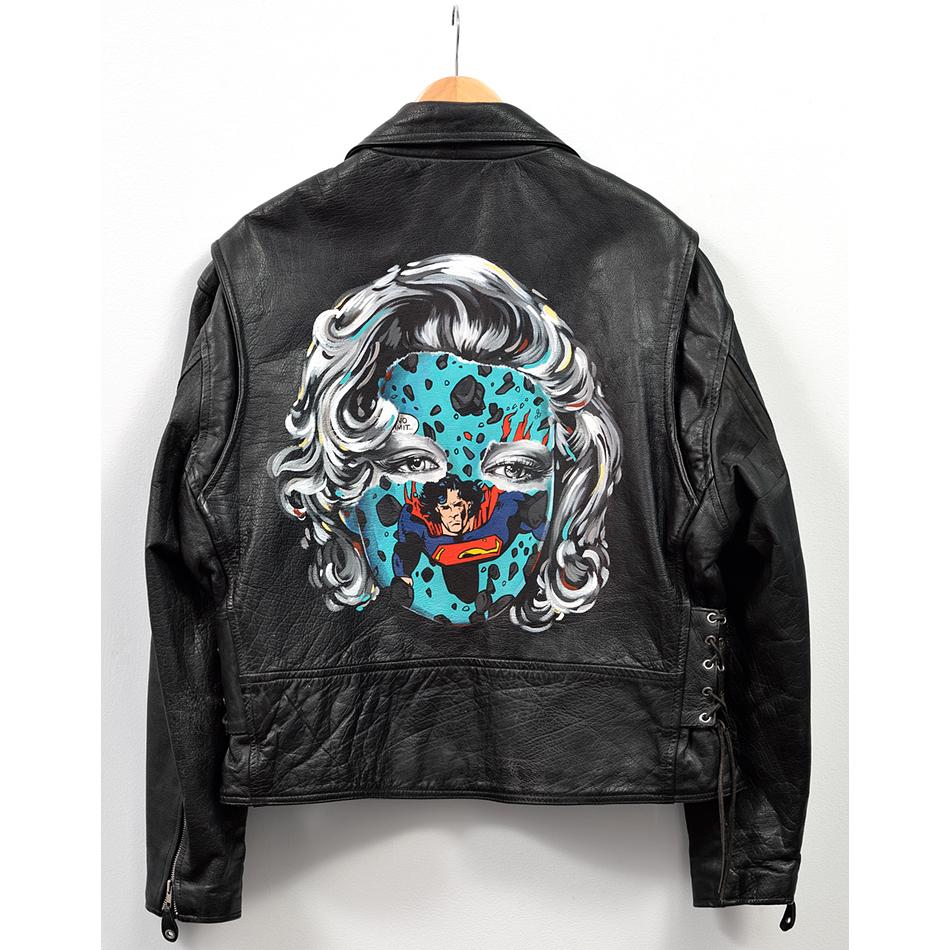 SANDRA CHEVRIER Météorite - Original Painting on leather jacket