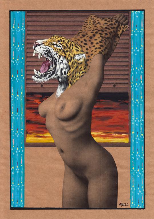VINZ La Piel Del Jaguar - original painting on vintage print